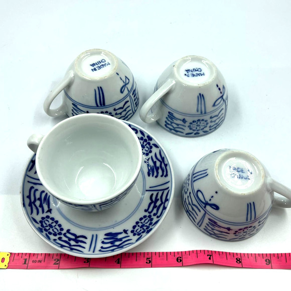 Vintage Set Coffee Tea Cups & Saucer Porcelain Made In China Authentic Asian Set - Picture 4 of 7